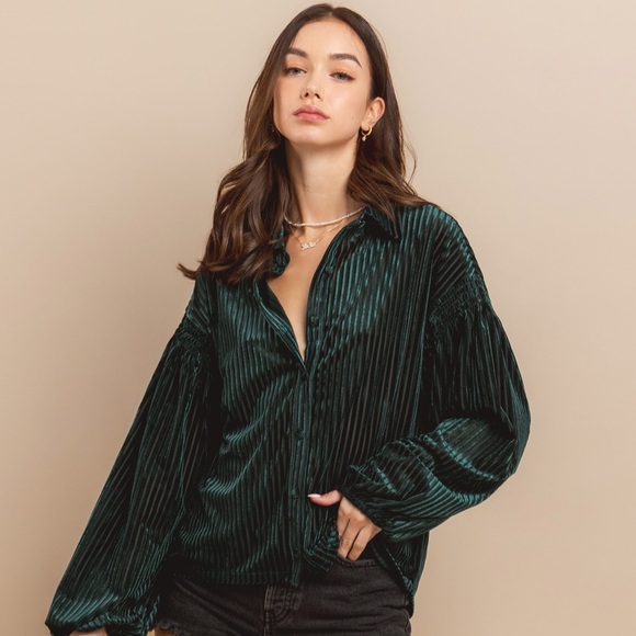 Striped Velvet Button Down Shirt - Picture 5 of 5